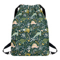 Cute Dino Tropical Leaves Pattern Print Drawstring Backpack