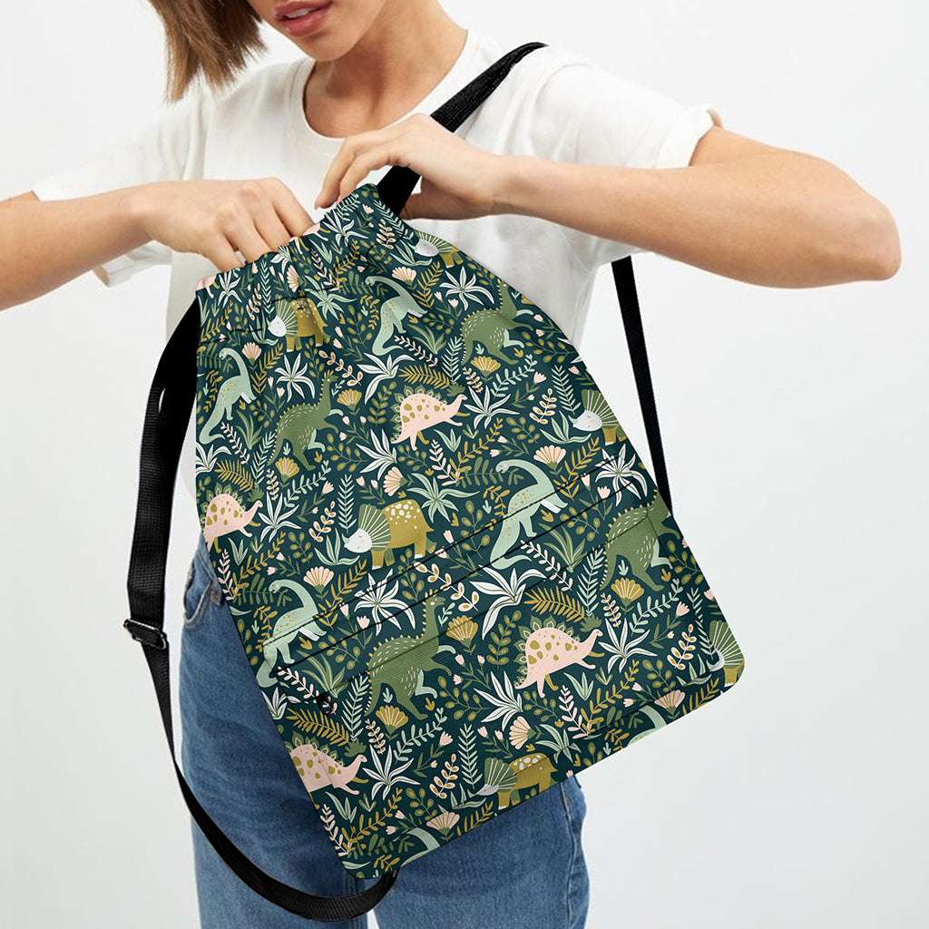 Cute Dino Tropical Leaves Pattern Print Drawstring Backpack