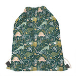 Cute Dino Tropical Leaves Pattern Print Drawstring Bag