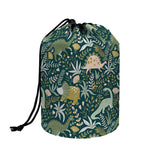 Cute Dino Tropical Leaves Pattern Print Drawstring Makeup Bag
