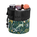 Cute Dino Tropical Leaves Pattern Print Drawstring Makeup Bag