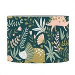 Cute Dino Tropical Leaves Pattern Print Drum Lamp Shade