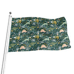Cute Dino Tropical Leaves Pattern Print Flag