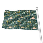 Cute Dino Tropical Leaves Pattern Print Flag