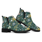 Cute Dino Tropical Leaves Pattern Print Flat Ankle Boots