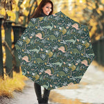 Cute Dino Tropical Leaves Pattern Print Foldable Umbrella