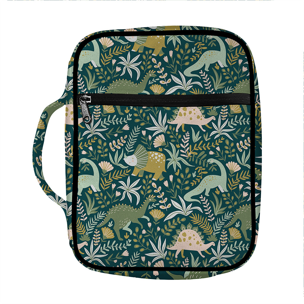Cute Dino Tropical Leaves Pattern Print Front Pocket Bible Bag