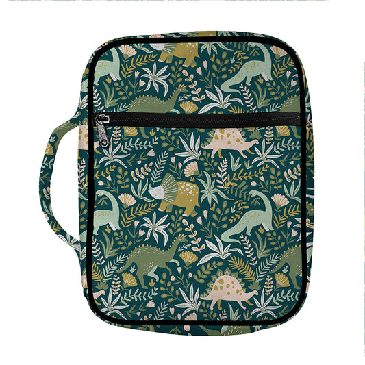 Cute Dino Tropical Leaves Pattern Print Front Pocket Bible Bag