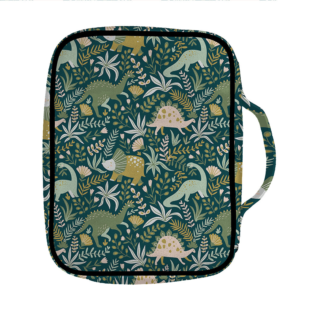 Cute Dino Tropical Leaves Pattern Print Front Pocket Bible Bag