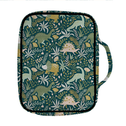Cute Dino Tropical Leaves Pattern Print Front Pocket Bible Bag
