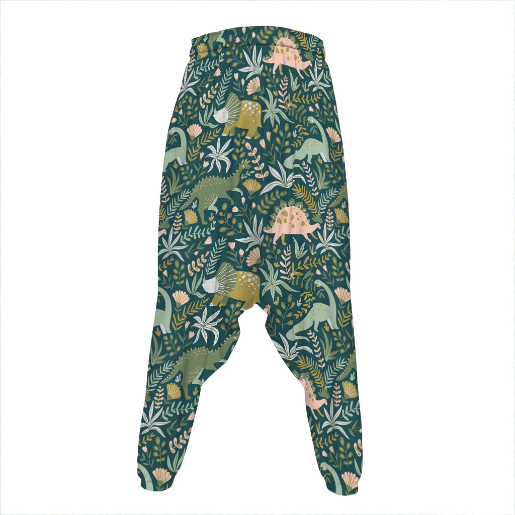 Cute Dino Tropical Leaves Pattern Print Hammer Pants