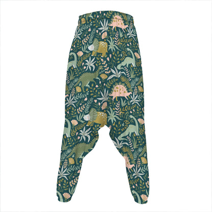 Cute Dino Tropical Leaves Pattern Print Hammer Pants