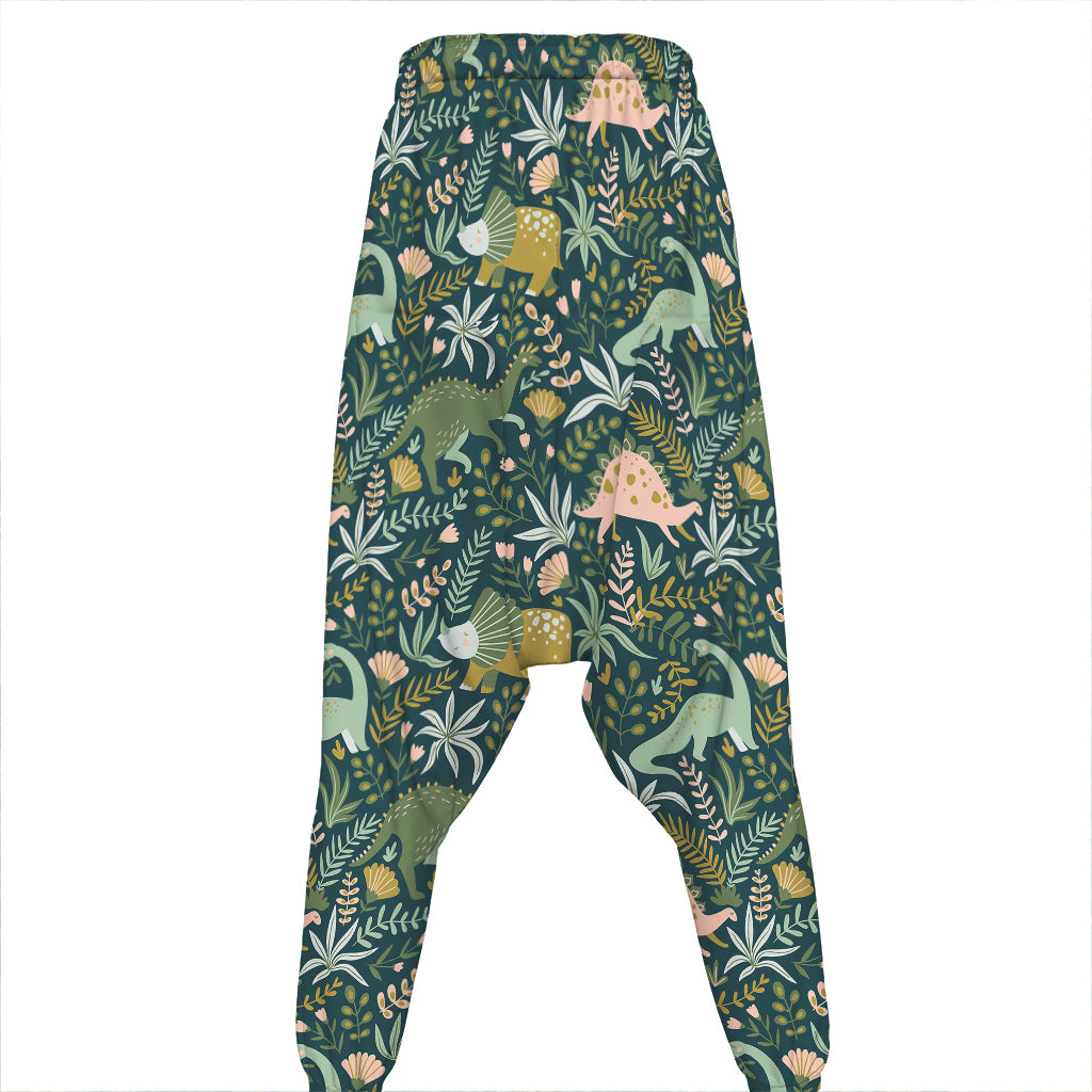 Cute Dino Tropical Leaves Pattern Print Hammer Pants