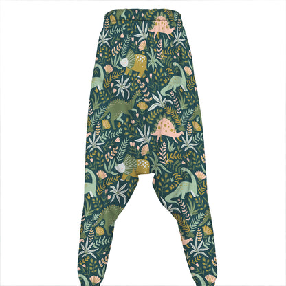 Cute Dino Tropical Leaves Pattern Print Hammer Pants