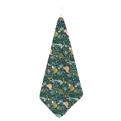 Cute Dino Tropical Leaves Pattern Print Hand Towel