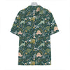 Cute Dino Tropical Leaves Pattern Print Hawaiian Shirt