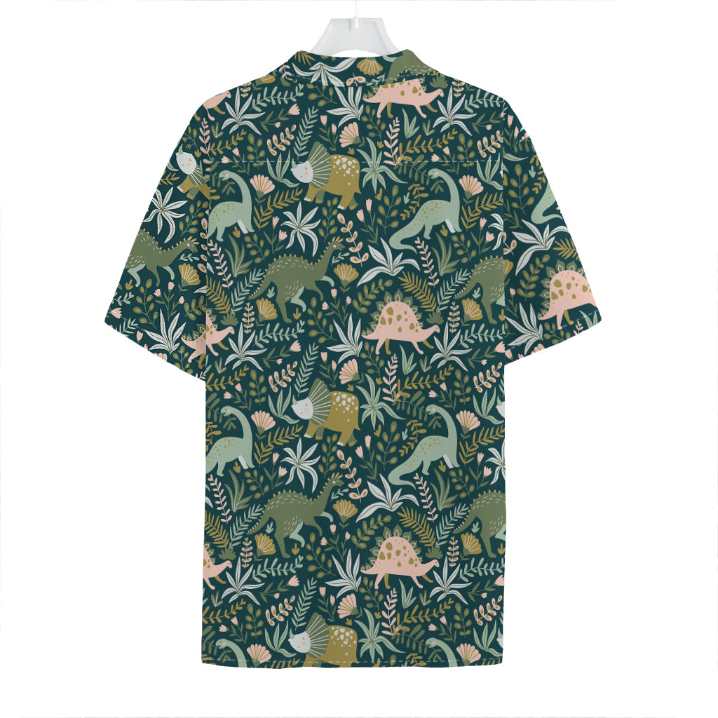 Cute Dino Tropical Leaves Pattern Print Hawaiian Shirt