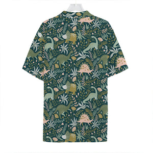 Cute Dino Tropical Leaves Pattern Print Hawaiian Shirt