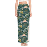 Cute Dino Tropical Leaves Pattern Print High Slit Maxi Skirt