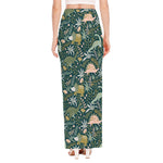 Cute Dino Tropical Leaves Pattern Print High Slit Maxi Skirt