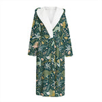 Cute Dino Tropical Leaves Pattern Print Hooded Bathrobe