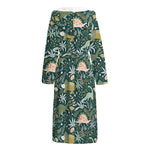 Cute Dino Tropical Leaves Pattern Print Hooded Bathrobe