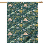 Cute Dino Tropical Leaves Pattern Print House Flag