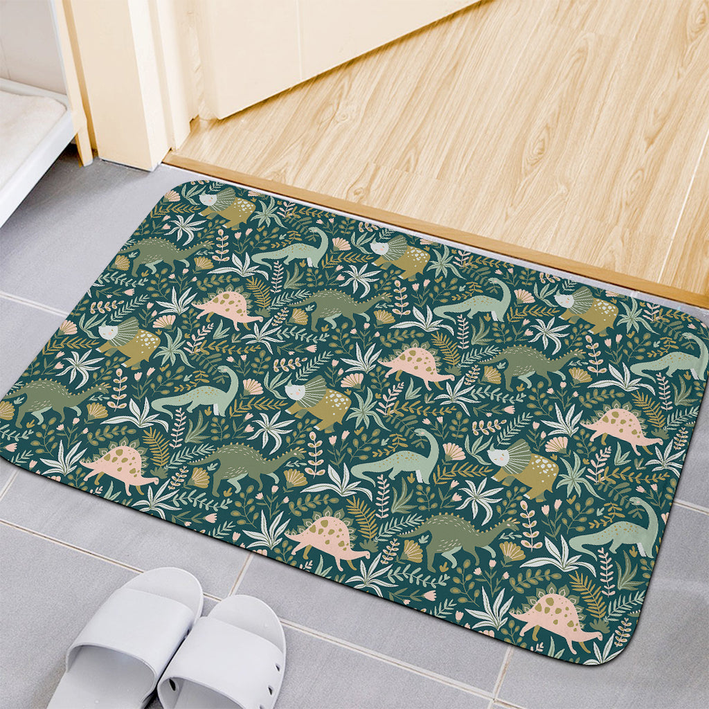 Cute Dino Tropical Leaves Pattern Print Indoor Door Mat