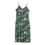 Cute Dino Tropical Leaves Pattern Print Jersey Midi Cami Dress
