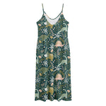 Cute Dino Tropical Leaves Pattern Print Jersey Midi Cami Dress