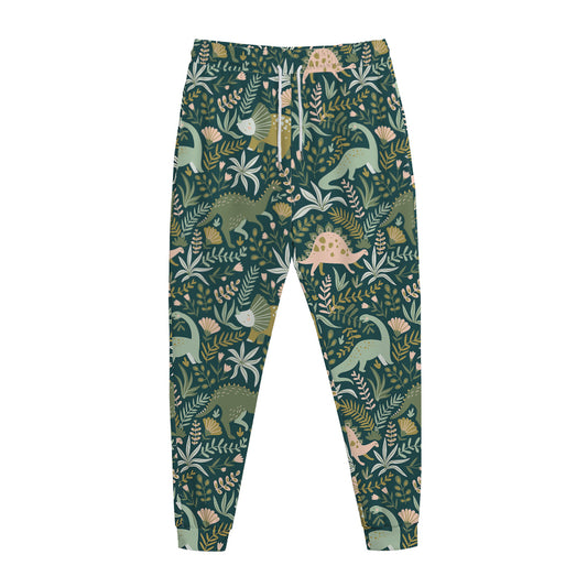 Cute Dino Tropical Leaves Pattern Print Jogger Pants