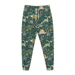 Cute Dino Tropical Leaves Pattern Print Jogger Pants