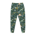 Cute Dino Tropical Leaves Pattern Print Jogger Pants