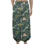 Cute Dino Tropical Leaves Pattern Print Lantern Pants