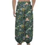 Cute Dino Tropical Leaves Pattern Print Lantern Pants