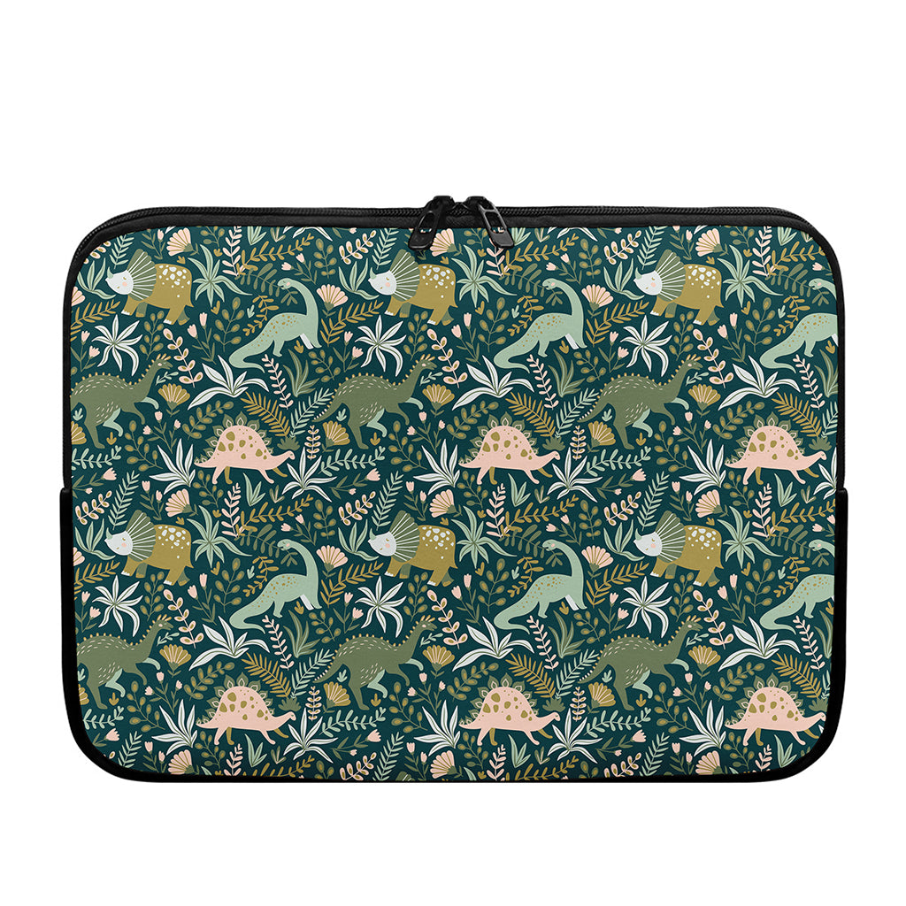 Cute Dino Tropical Leaves Pattern Print Laptop Sleeve
