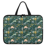Cute Dino Tropical Leaves Pattern Print Laptop Sleeve With Handle