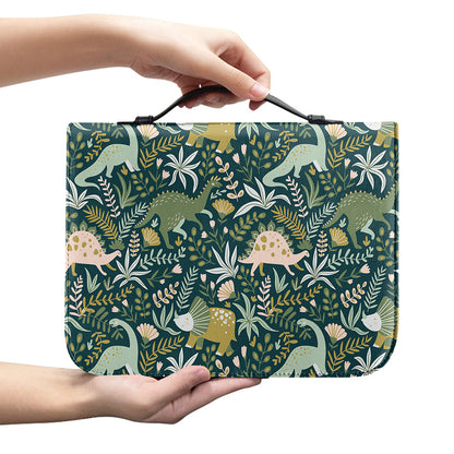 Cute Dino Tropical Leaves Pattern Print Leather Bible Cover