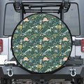 Cute Dino Tropical Leaves Pattern Print Leather Spare Tire Cover