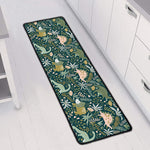 Cute Dino Tropical Leaves Pattern Print Long Kitchen Mat
