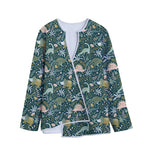 Cute Dino Tropical Leaves Pattern Print Long Sleeve Short Coat