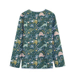 Cute Dino Tropical Leaves Pattern Print Long Sleeve Short Coat