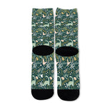 Cute Dino Tropical Leaves Pattern Print Long Socks