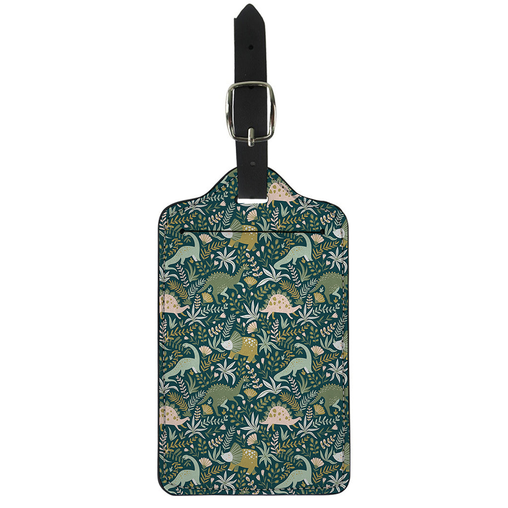 Cute Dino Tropical Leaves Pattern Print Luggage Tag