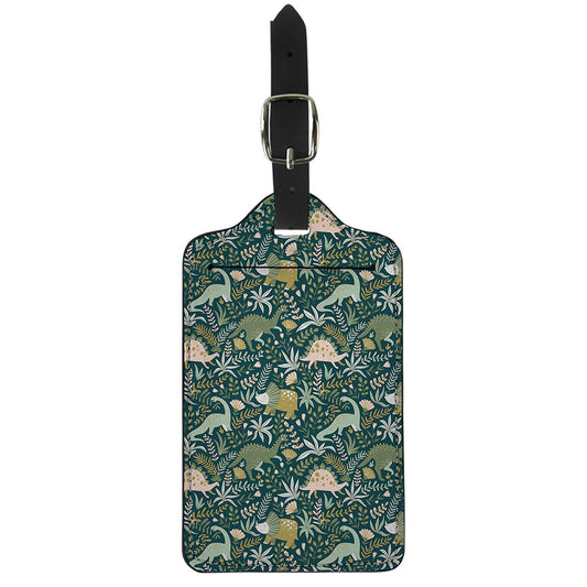 Cute Dino Tropical Leaves Pattern Print Luggage Tag