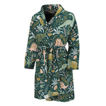Cute Dino Tropical Leaves Pattern Print Men's Bathrobe