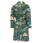 Cute Dino Tropical Leaves Pattern Print Men's Bathrobe