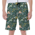 Cute Dino Tropical Leaves Pattern Print Men's Beach Shorts