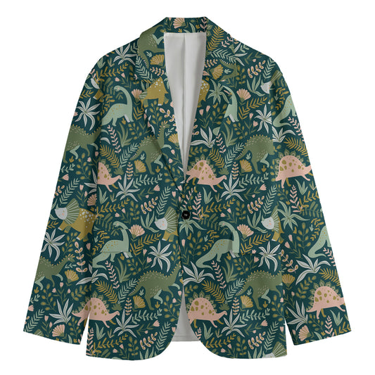 Cute Dino Tropical Leaves Pattern Print Men's Blazer