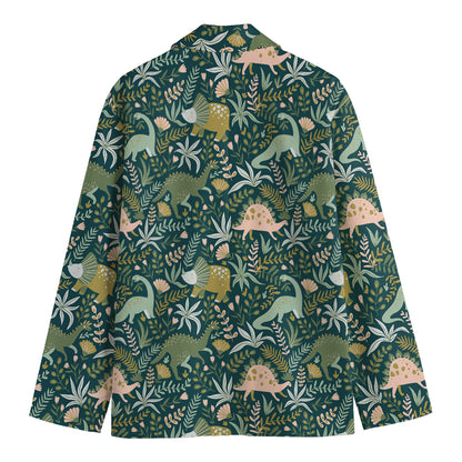 Cute Dino Tropical Leaves Pattern Print Men's Blazer
